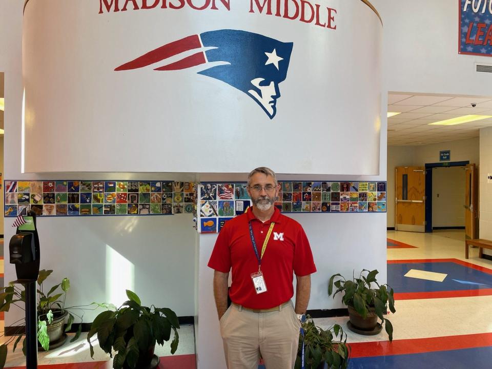 Noe McHone was recognized Oct. 23 as Madison Middle School's teacher of the year.