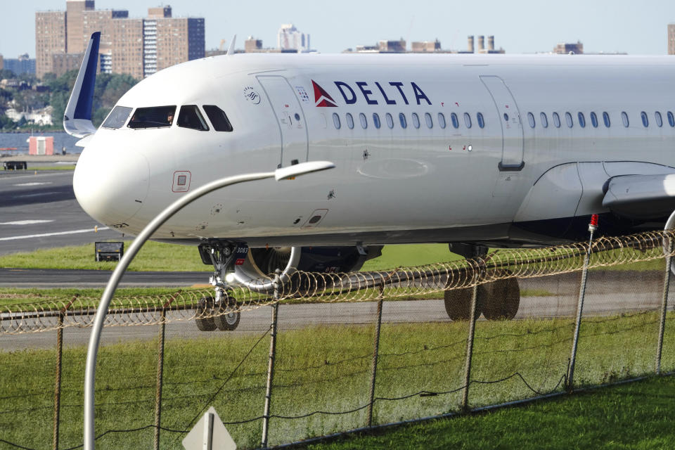 Photo by: John Nacion/STAR MAX/IPx 2020 8/26/20 A view of a Delta Airlines aircraft lining up La Guardia Airport for take off during Coronavirus pandemic on August 26, 2020. Delta Air Lines to furlough nearly 2,000 pilots in October, report says.