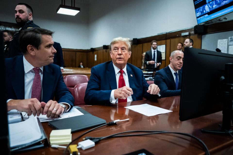 Former US President Donald Trump attends the first day of his trial for allegedly covering up hush money payments (POOL/AFP via Getty Images)