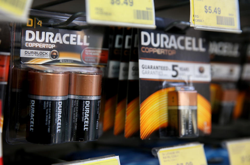 SAN RAFAEL, CA - NOVEMBER 13: Duracell batteries are displayed on a shelf at a Batteries Plus store on November 13, 2014 in San Rafael, California. Berkshire Hathaway Inc. announced that it is purchasing Duracell battery from Procter & Gamble Co. for an estimated $3 billion. (Photo by Justin Sullivan/Getty Images)