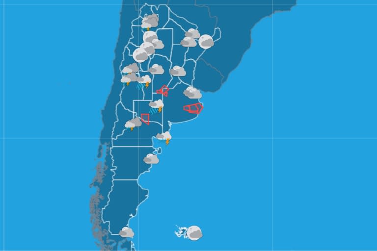 El Servicio Meteorológico Nacional emitió una alerta por fuertes tormentas en ocho provincias para el domingo