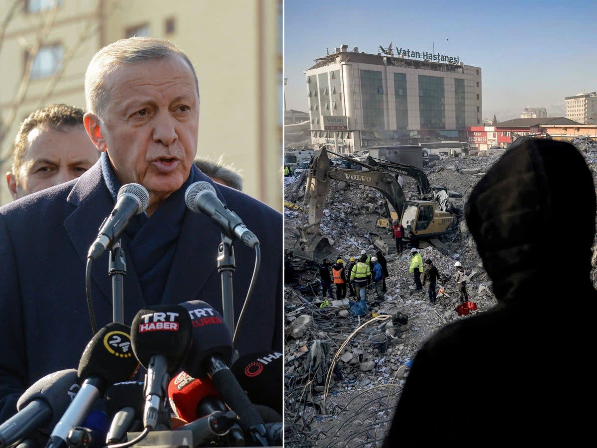 President Erdogan visits a scene of devastation following the recent earthquakes  (Getty)