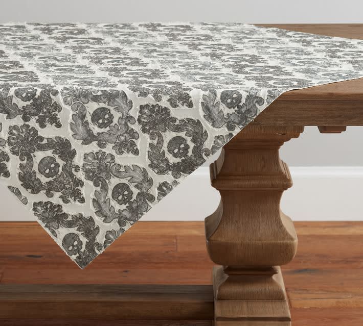 4) Skull Embroidered Damask Cotton Table Throw