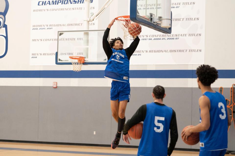 KCC  players during a practice at Kellogg Community College in Battle Creek on Thursday, March 2, 2023. KCC will begin is postseason on Tuesday.