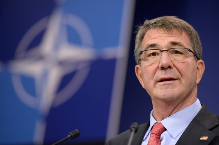 US Secretary of Defense Ashton Carter addresses the media at NATO headquarters in Brussels on February 11, 2016