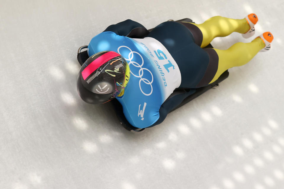 Vladyslav Heraskevych, pictured here in action for Ukraine in the Skeleton heats at the Beijing Winter Olympics.