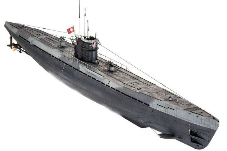 El submarino nazi hallado en Necochea podría del Tipo IX. Imagen ilustrativa de la miniatura de un U-Boat similar en Escala 1-72, marca Revell