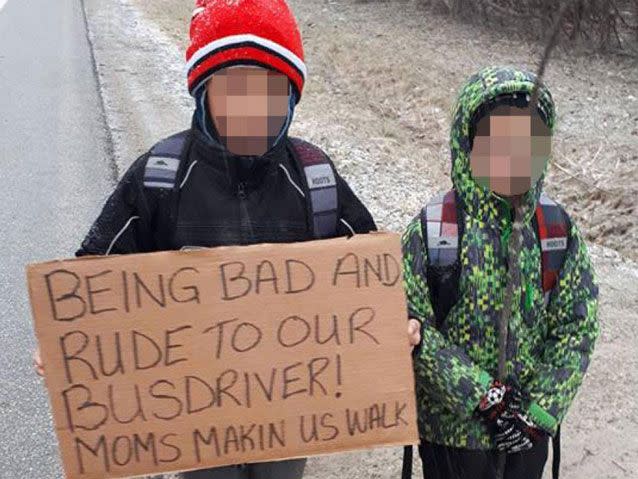 The mum made her boys walk to 7km to school for behaving badly on the bus. Source: Facebook