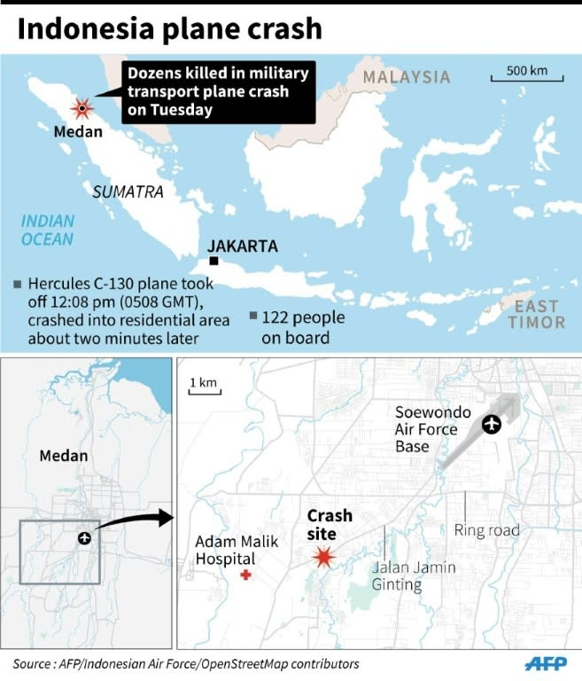 Map of Indonesia locating Medan, where a military transport plane crashed shortly after take-off on June 30, 2015
