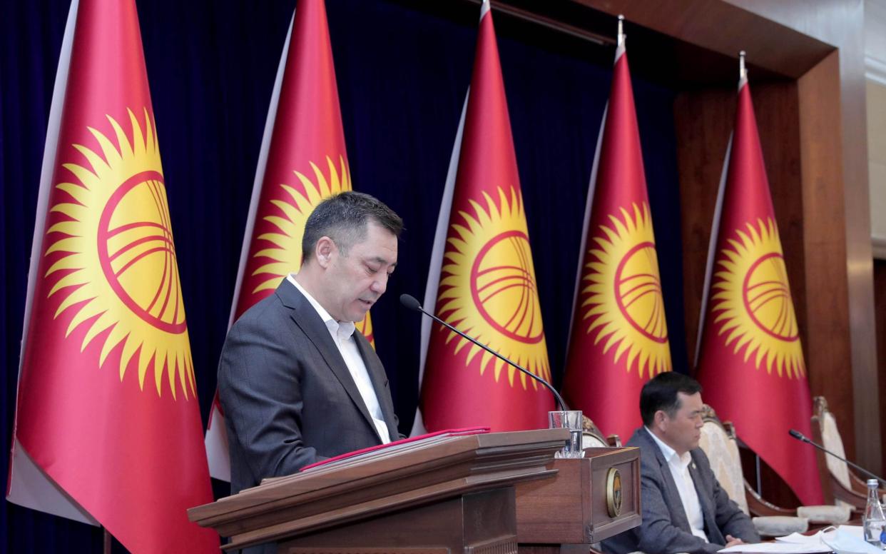 Kyrgyzstan's new Prime Minister Sadyr Japarov speaks during a meeting of the Supreme Council at the Ala Archa State Residence in Bishkek - Anadolu Agency /Anadolu 