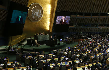 Brazilian President Michel Temer addresses the 72nd United Nations General Assembly at U.N. headquarters in New York, U.S., September 19, 2017. REUTERS/Shannon Stapleton