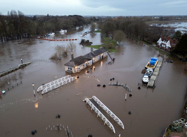 Flood water at Naburn Lock on the outskirts of York. 