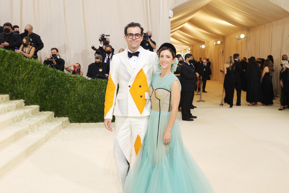 Head of Instagram Adam Mosseri, honorary chair of the 2021 Met Gala, with Monica Mosseri.  