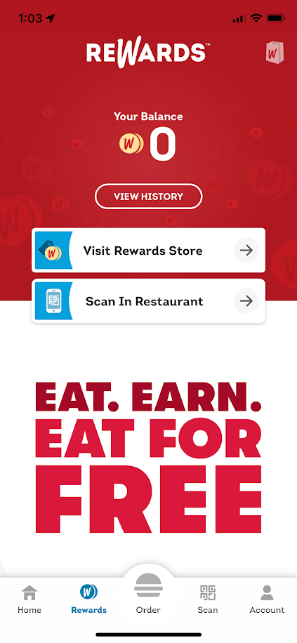 Wendy's mobile app rewards screenshot