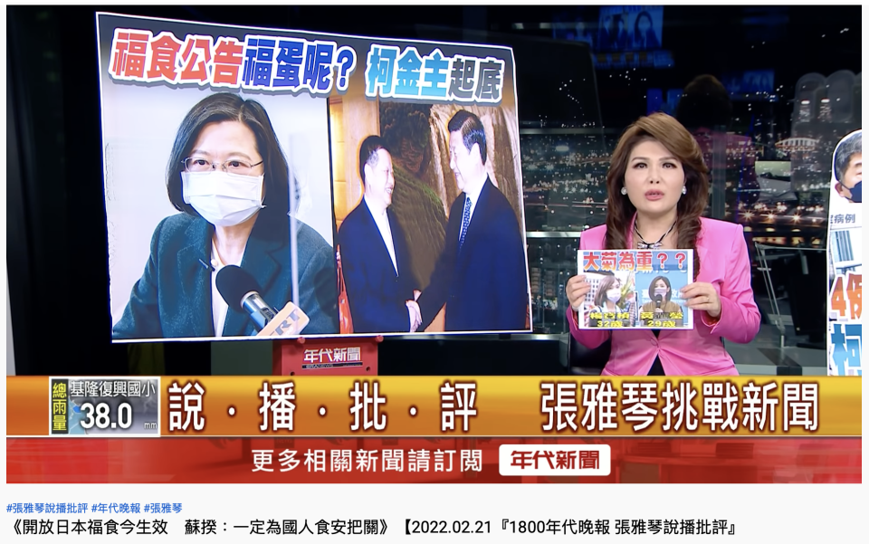 張雅琴在新聞節目中直指楊寶楨、黃瀞瑩「殘破花瓶、老小姐」。（圖／翻攝自年代新聞YouTube）