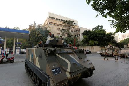 Lebanese army patrol streets in front of the court building in Beirut, Lebanon October 20, 2017. REUTERS/Jamal Saidi