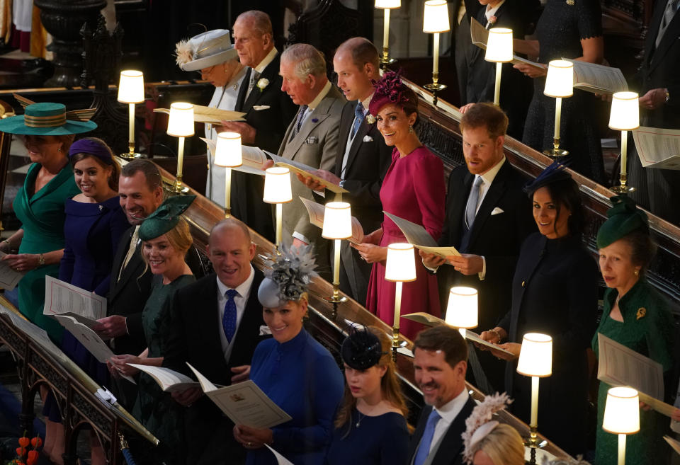 Philip sat directly behind Fergie in the chapel at Eugenie’s wedding [Photo: Getty]