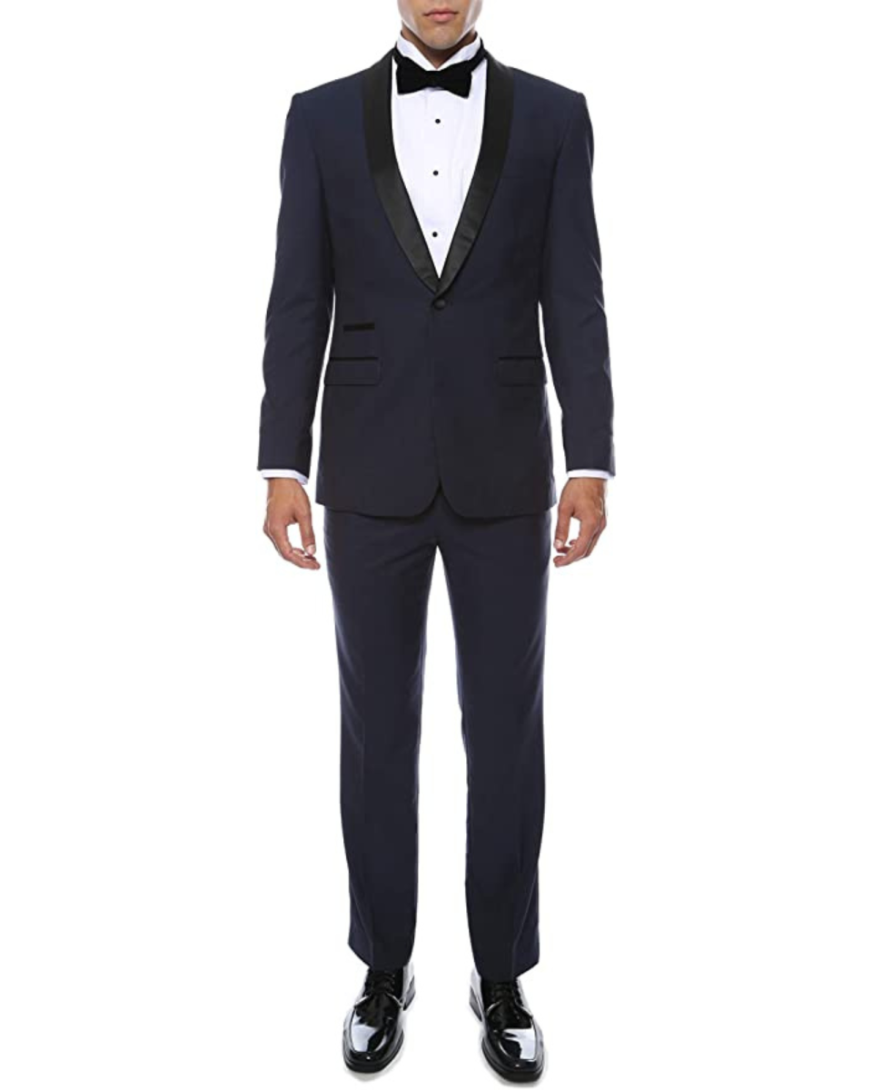 2) Reno Navy & Black Slim Fit Shawl Lapel Tuxedo