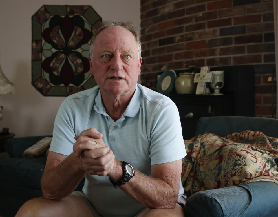 In this photo taken Saturday, July 27, 2019 retired nurse Tim Thomas discusses the surgery he assisted on performed in the parking lot of Watsonville Community Hospital after the facility lost power following the 1989 Loma Prieta earthquake, during his visit to Lodi, Calif. California hospitals are asking lawmakers to scale back earthquake standards because they cost too much and might not be needed. Talk of scaling back the standards upsets Thomas, who was thrown to the floor during the earthquake. "To not make provisions to have the hospitals keep pace with the rest of the infrastructure doesn't make any sense to me" says Thomas. (AP Photo/Rich Pedroncelli)