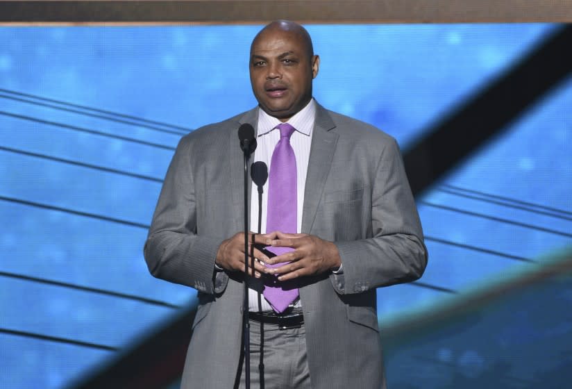 Charles Barkley speaks at the NBA Awards on Monday, June 24, 2019, at the Barker Hangar in Santa Monica, Calif. (Photo by Chris Pizzello/Invision/AP)