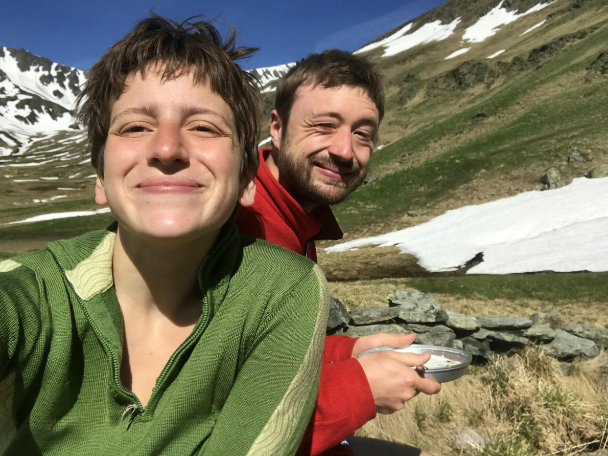 Andi Beauer and his girlfriend Lara Booth hiking the day before the attack (Picture: SWNS)