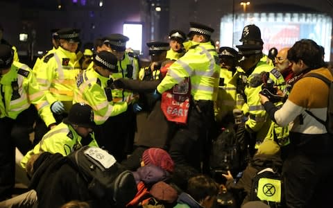 The number of arrests surged overnight after police restricted the protesters to Marble Arch only - Credit: Anadolu Agency