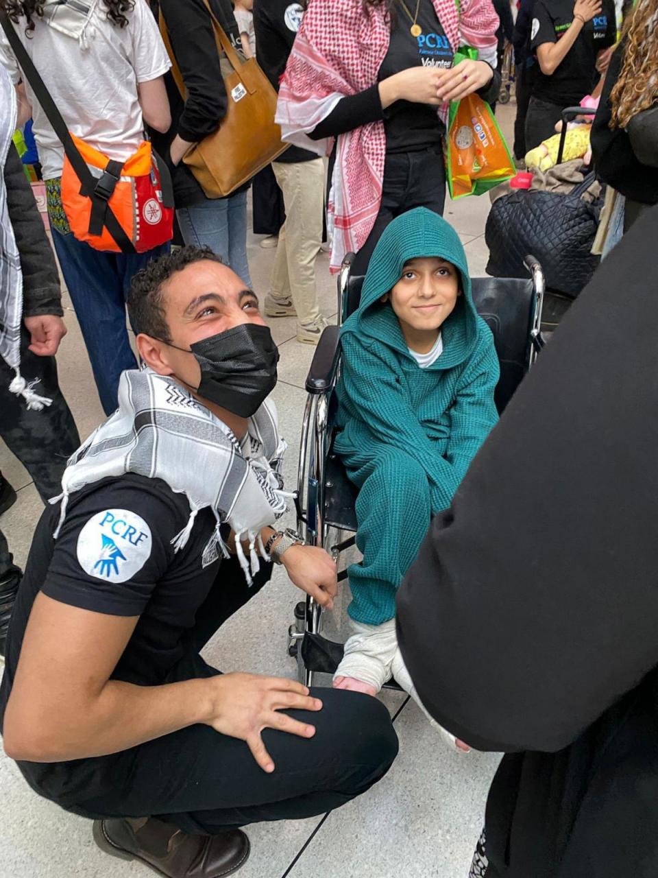 PHOTO: Adam Abuajwa, 11, who suffered damage to his lower body during an airstrike in Gaza, arrives at John F. Kennedy International Airport in New York on May 5, 2024. (Palestine Children's Relief Fund)
