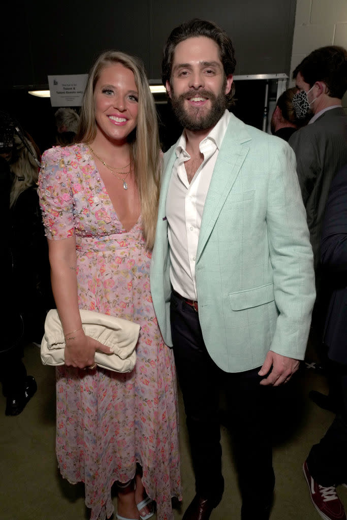 NASHVILLE, TENNESSEE - APRIL 11: Lauren Akins and Thomas Rhett attend the 2022 CMT Music Awards at Nashville Municipal Auditorium on April 11, 2022 in Nashville, Tennessee. (Photo by Kevin Mazur/Getty Images for CMT)