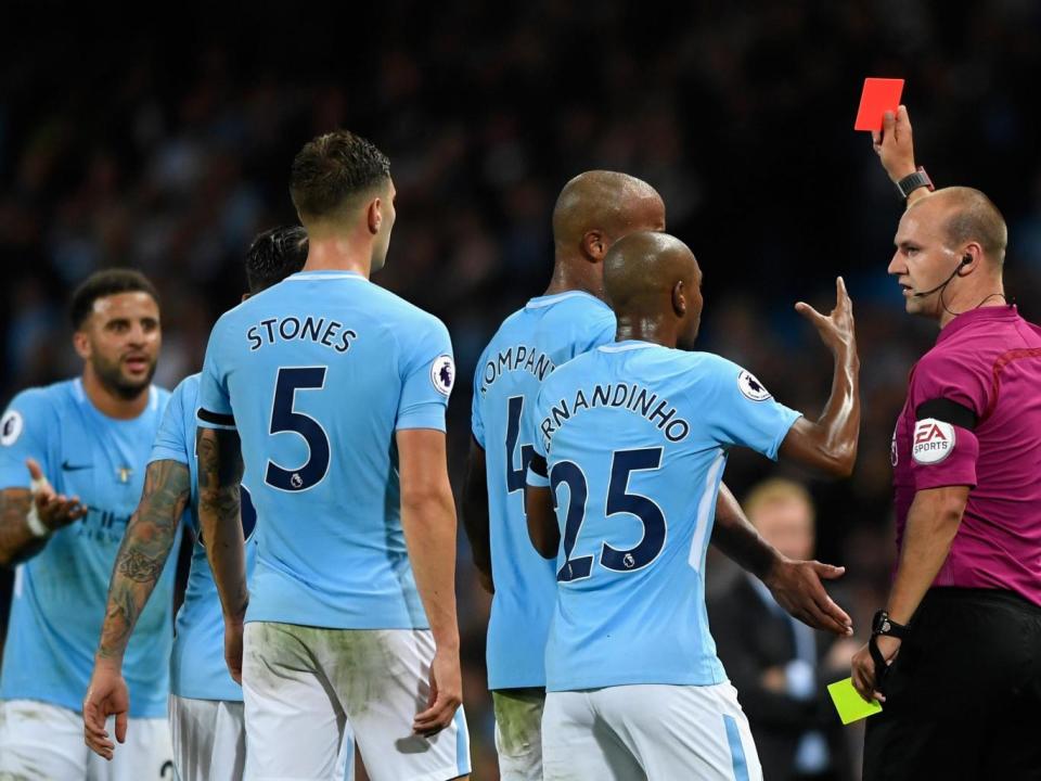 Kyle Walker was sent off in the first half of his home debut (Getty)