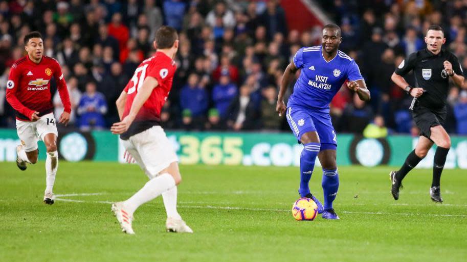 Sol Bamba in action for Cardiff against Manchester United