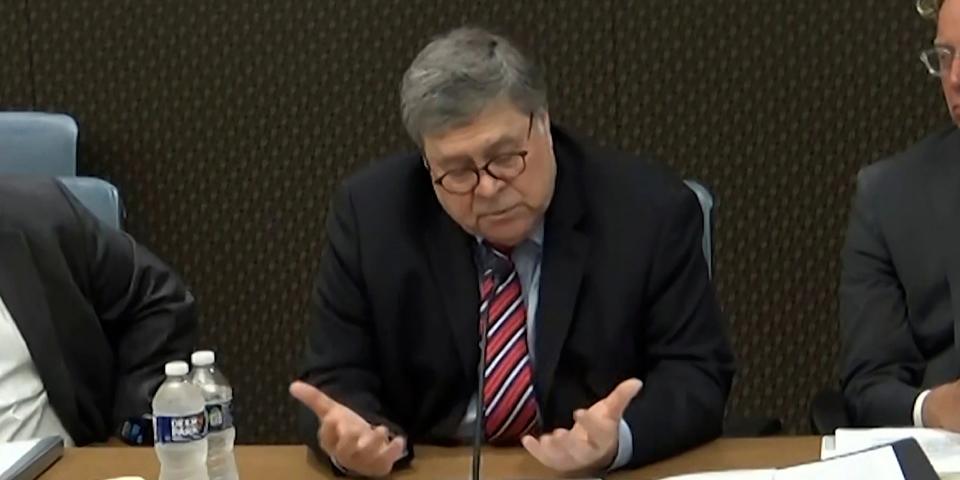 Former Attorney General William Barr in a video deposition.