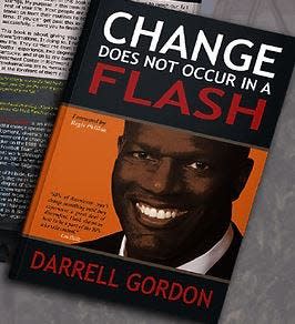 A copy of Darrell Gordon's book, 'Change Does Not Occur in a Flash,' which was published in 2018, is displayed on the author's website.