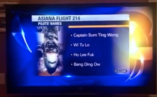 No, These Racist 'Asian' Names Aren't Really the Pilots of Asiana Flight 214