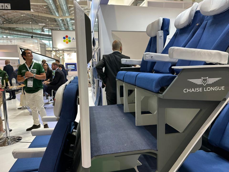 Reclined upper level Chaise Lounge Economy Seats at the concept display in Hamburg, Germany.