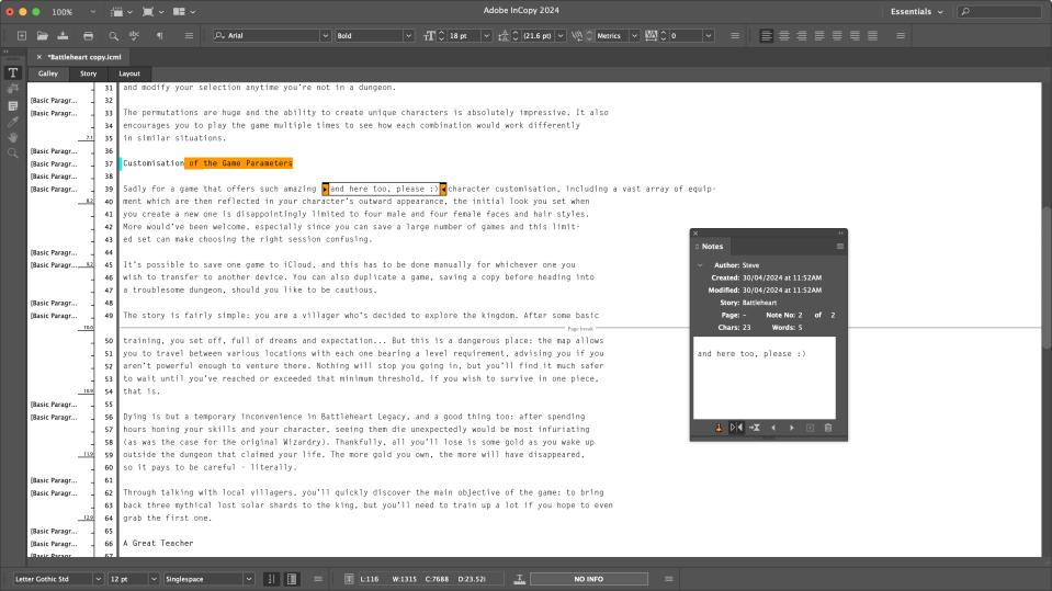 Adobe InCopy during our review