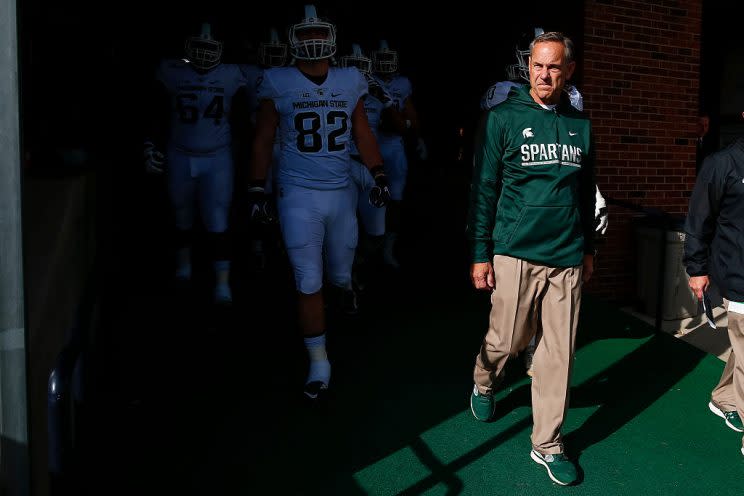 Mark Dantonio is hoping his team can put a fresh foot forward after booting the players who were charged with sexual assault. (Getty)