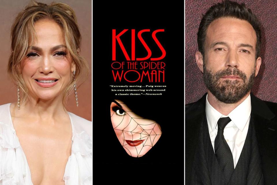 <p>Hector Vivas/Getty; Vintage; Kevin Winter/Getty </p> From L: Jennifer Lopez; <em>Kiss of the Spider Woman</em> (1976) book cover; Ben Affleck