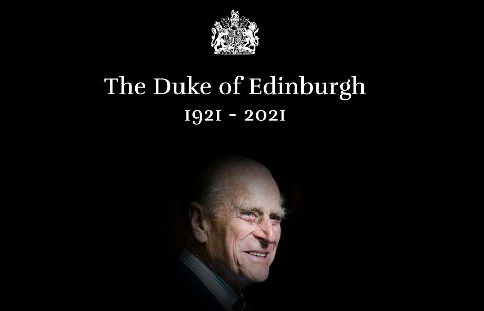 An image from the Royal Family's website announcing that the Duke of Edinburgh had died.  (Photo: Royal Family)