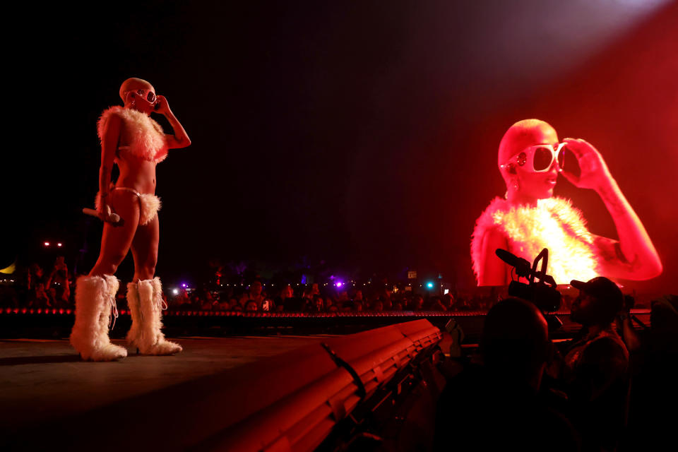 INDIO, CALIFORNIA - APRIL 14: (FOR EDITORIAL USE ONLY) Doja Cat performs at the Coachella Stage during the 2024 Coachella Valley Music and Arts Festival at Empire Polo Club on April 14, 2024 in Indio, California. (Photo by Arturo Holmes/Getty Images for Coachella)