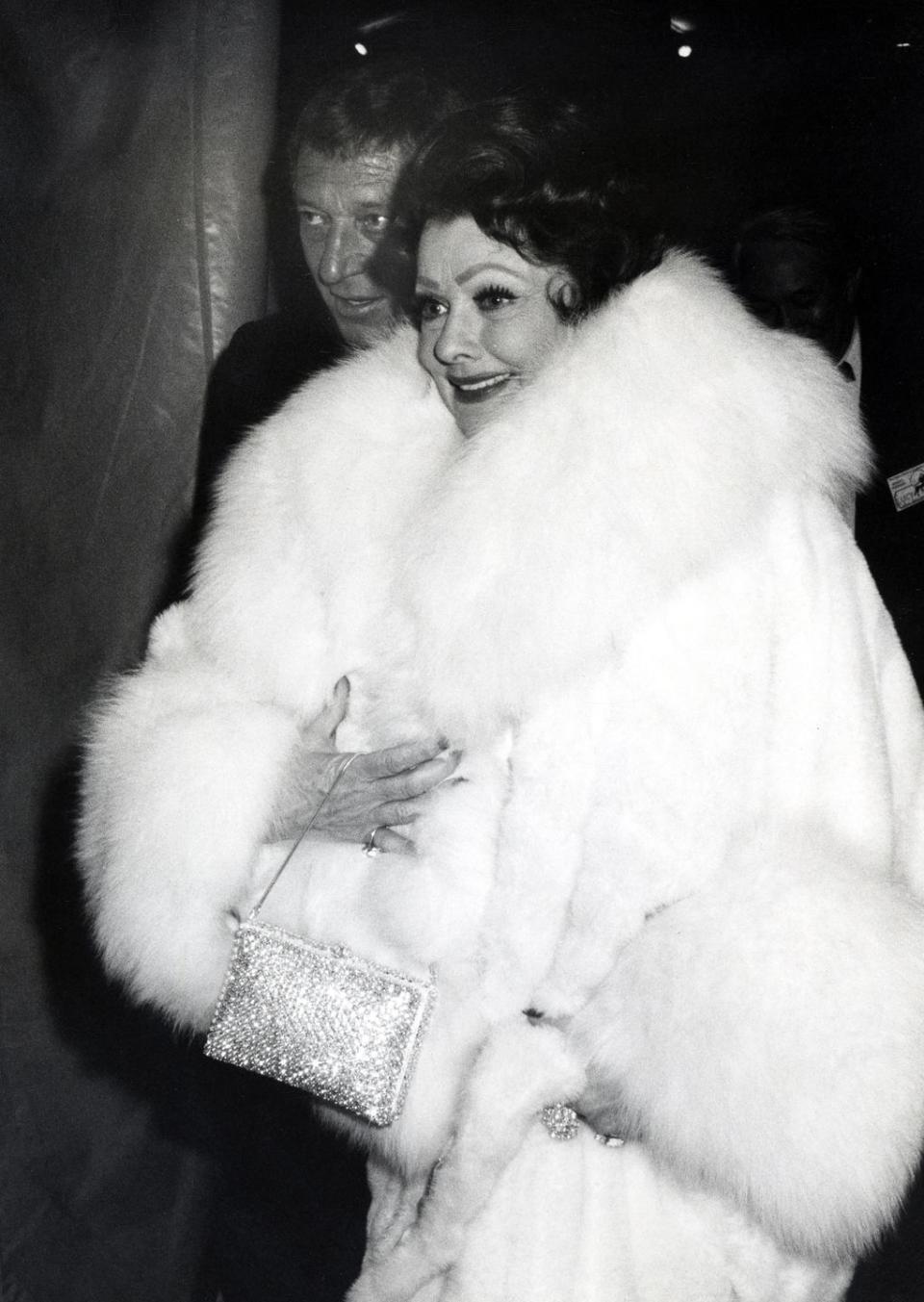 1974: Rocking a full fur coat during the after party for the Los Angeles premiere of 'Mame'