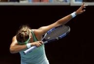 Belarus' Victoria Azarenka celebrates after winning her second round match against Montenegro's Danka Kovinic at the Australian Open tennis tournament at Melbourne Park, Australia, January 21, 2016. REUTERS/Jason Reed