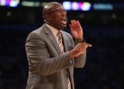 Head coach Mike Brown of the Los Angeles Lakers gives instructions during a game on November 2. Brown was fired as coach of the Los Angeles Lakers after the team started the NBA season by losing four of its first five games, Lakers general manager Mitch Kupchak said Friday