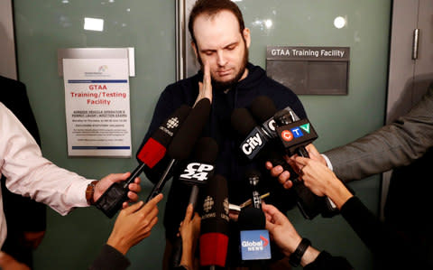 An emotional Mr Boyle speaks to the media following his family's dramatic rescue on Wednesday. - Credit: REUTERS/Mark Blinch 