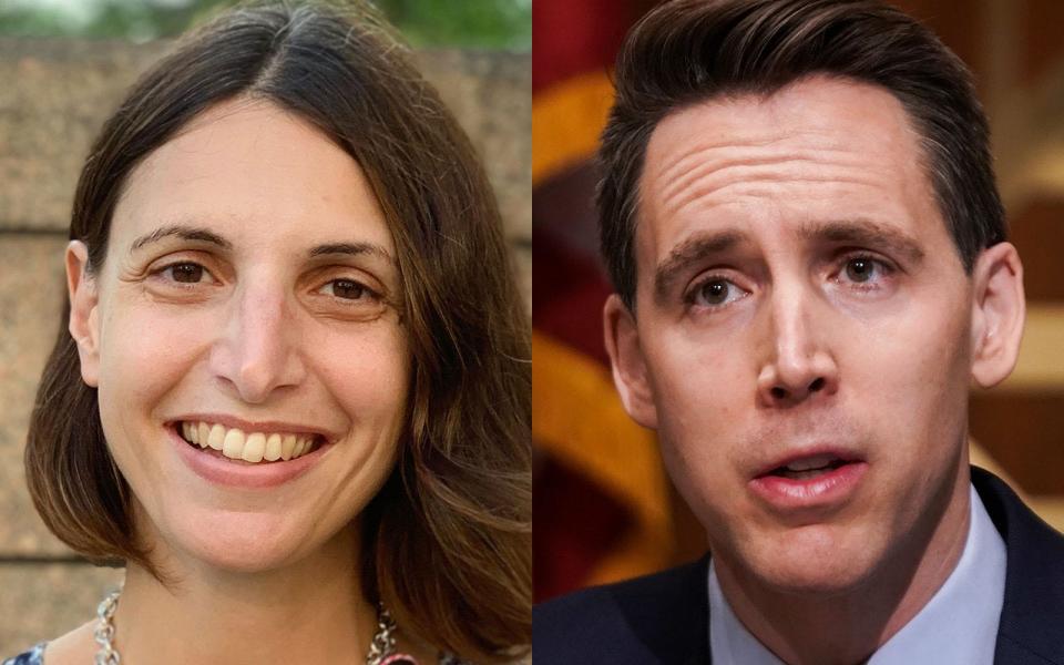 Law professor Irina D. Manta and Sen. Josh Hawley.