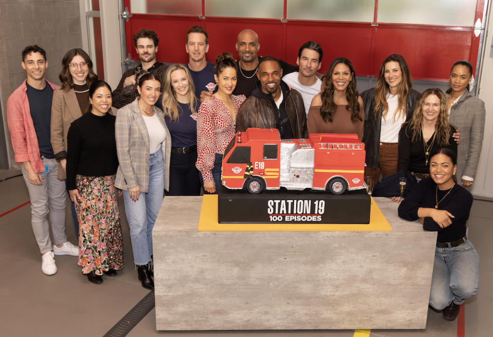 STATION 19 - The cast, crew and creative team behind “Station 19” gathered on set in Los Angeles to commemorate 100 episodes of the high-action drama with a cake-cutting celebration on Monday, Feb. 12, 2024. The new season premieres March 14 on ABC and streams next day on Hulu. (Disney/Frank Micelotta)
STATION 19