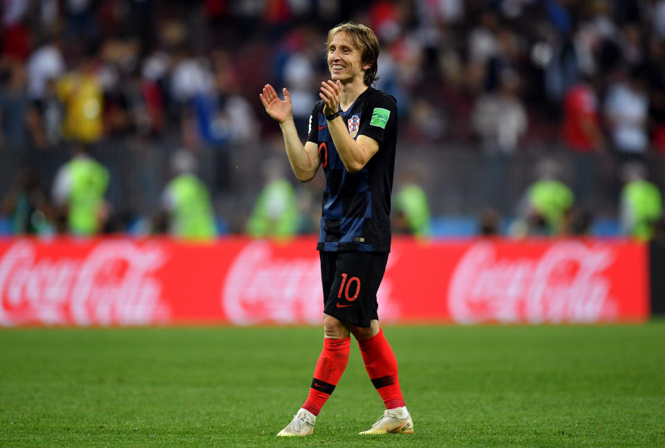 Luka Modric of Croatia celebrates victory after the 2018 FIFA World Cup Russia Semi Final match between England and Croatia at Luzhniki Stadium on July 11, 2018 in Moscow, Russia. (Getty Images)