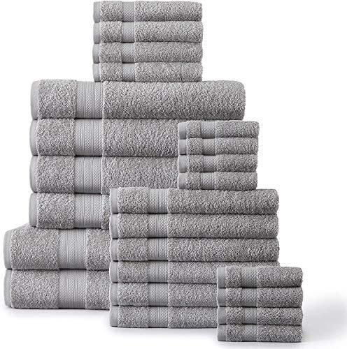 24 Piece Bath Towels Set - 100% Ring Spun Cotton for Home and Spa