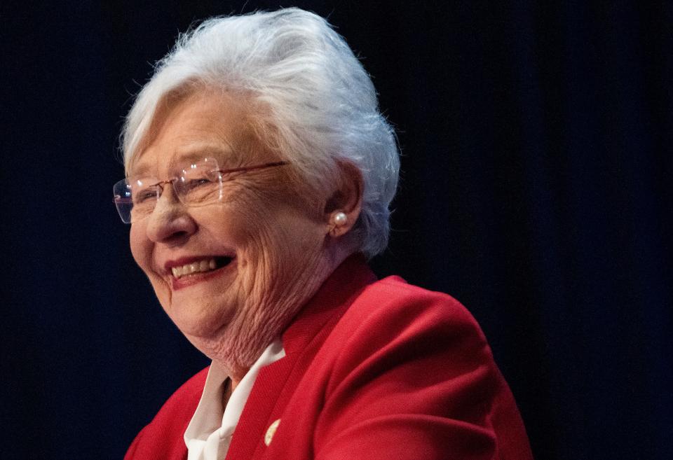 Days after an inmate strike began in Alabama prisons, Gov. Kay Ivey, shown here in May, told reporters that the head of the state’s beleaguered corrections department had things “well under control.”