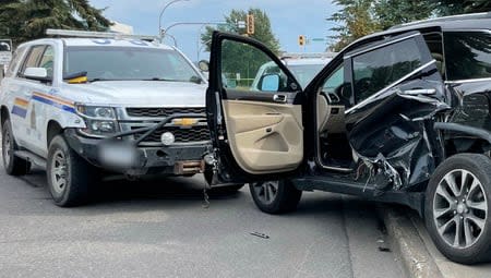 Const. Paul Ste-Marie was charged with assault after an August 2022 incident in which a suspect rammed his cruiser before fleeing on foot.  (Submitted by RCMP - image credit)