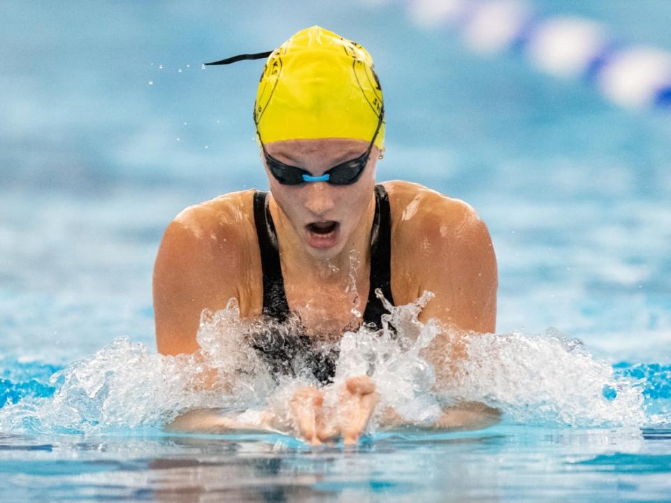 Summer McIntosh, pictured competing at the U.S. Open in 2023 in Greensboro, N.C., has been quietly going about her business in Sarasota, Fla., where she trains, tirelessly working away in the background as the Olympics loom.  (Jacob Kupferman/Getty Images - image credit)